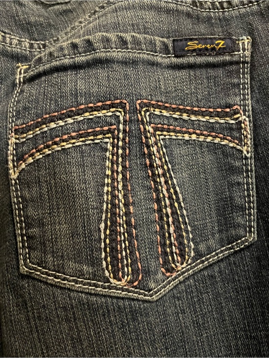 Seven7 Denim - Seven7 Women's Dark Wash Jeans with Pink and Cream Pocket Stitching